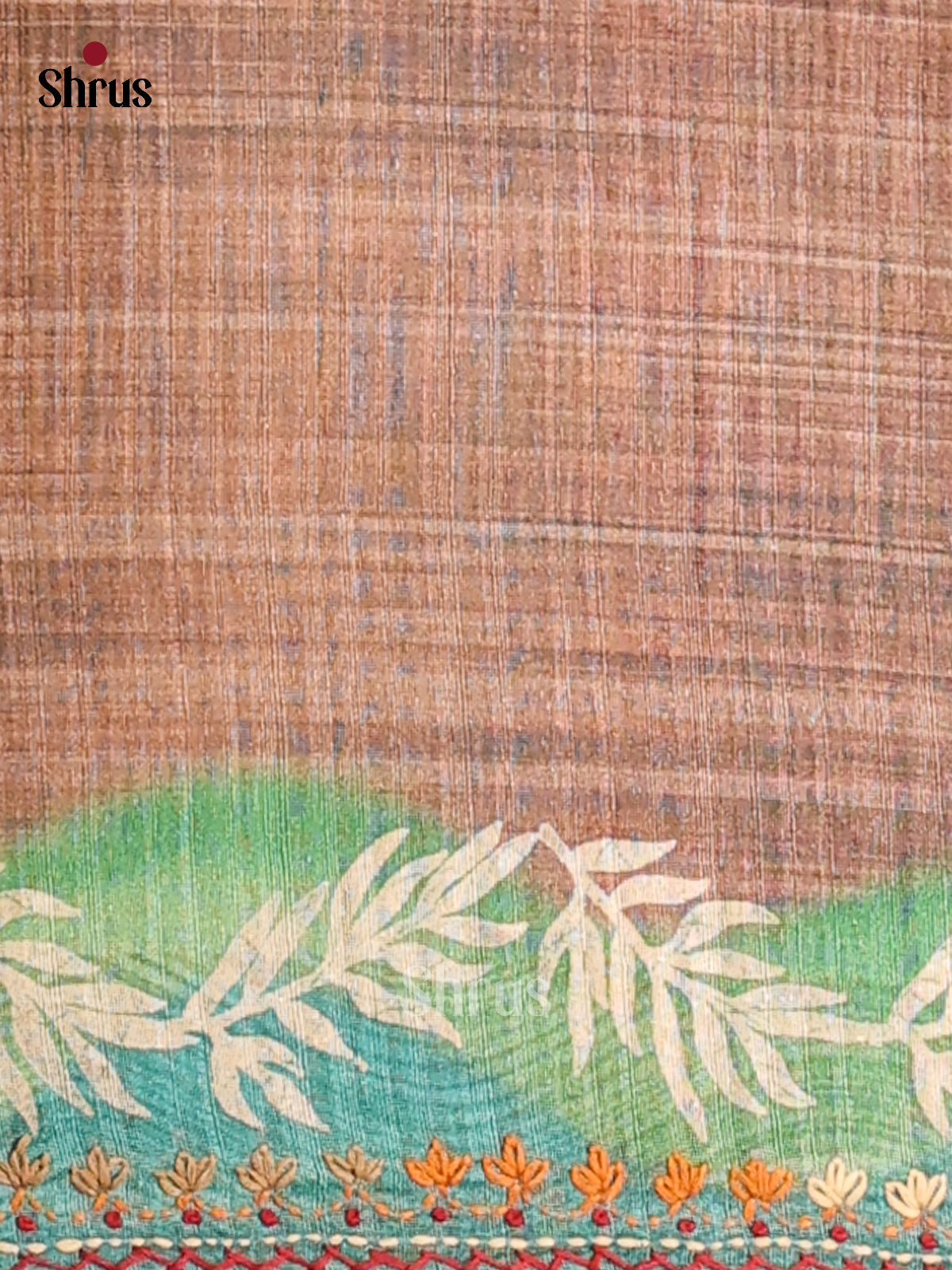 Light Brown & peacock green - Semi kantha Saree - DCS25038 - Shop on Shrus.com