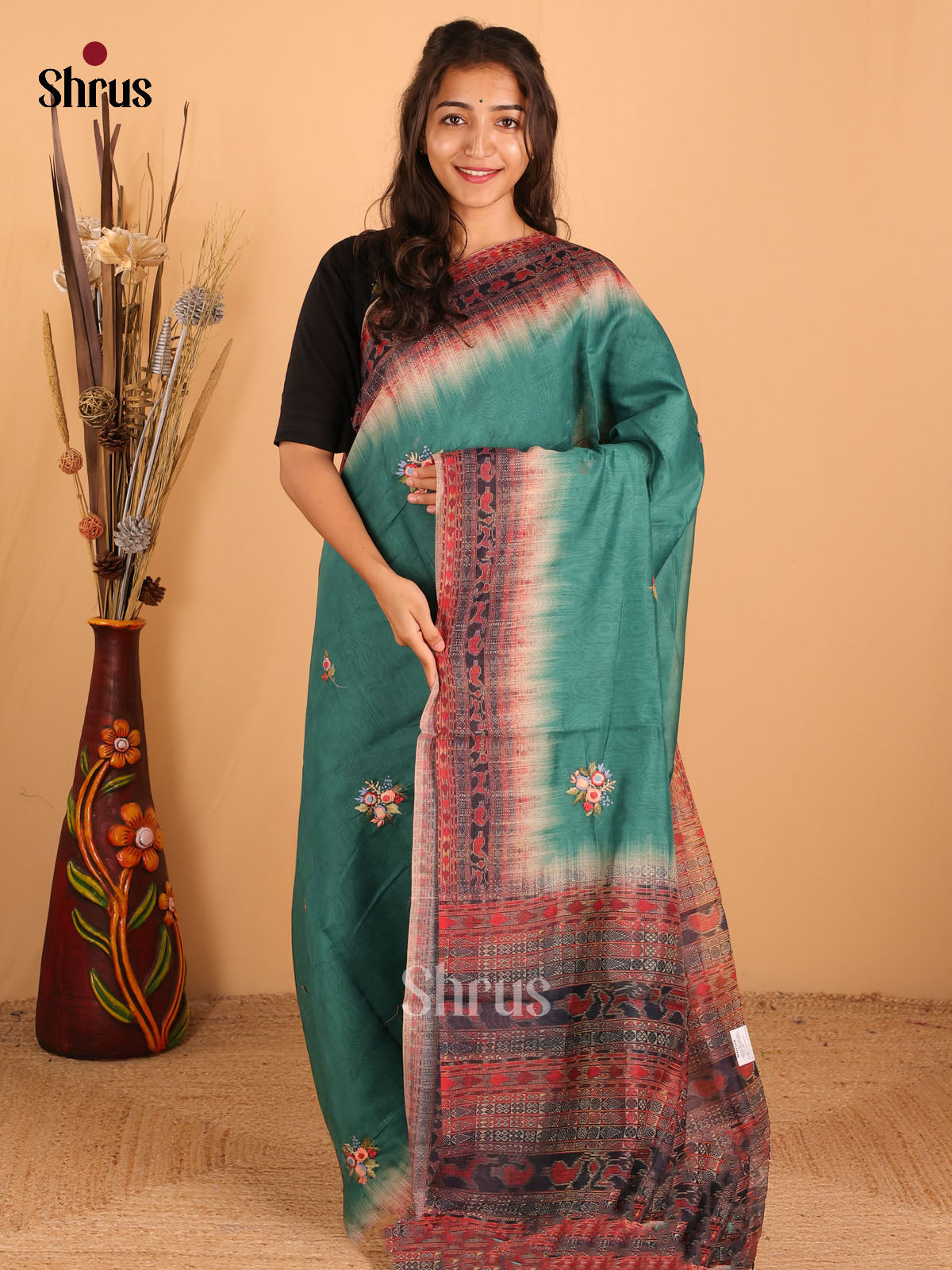 Dark Green - Semi kantha Saree - DCS25041 - Shop on Shrus.com