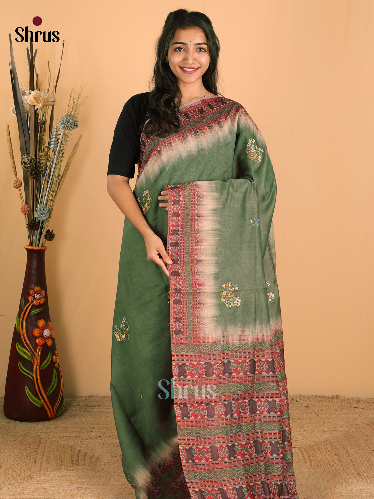 Green - Semi kantha Saree - DCS25047 - Shop on Shrus.com