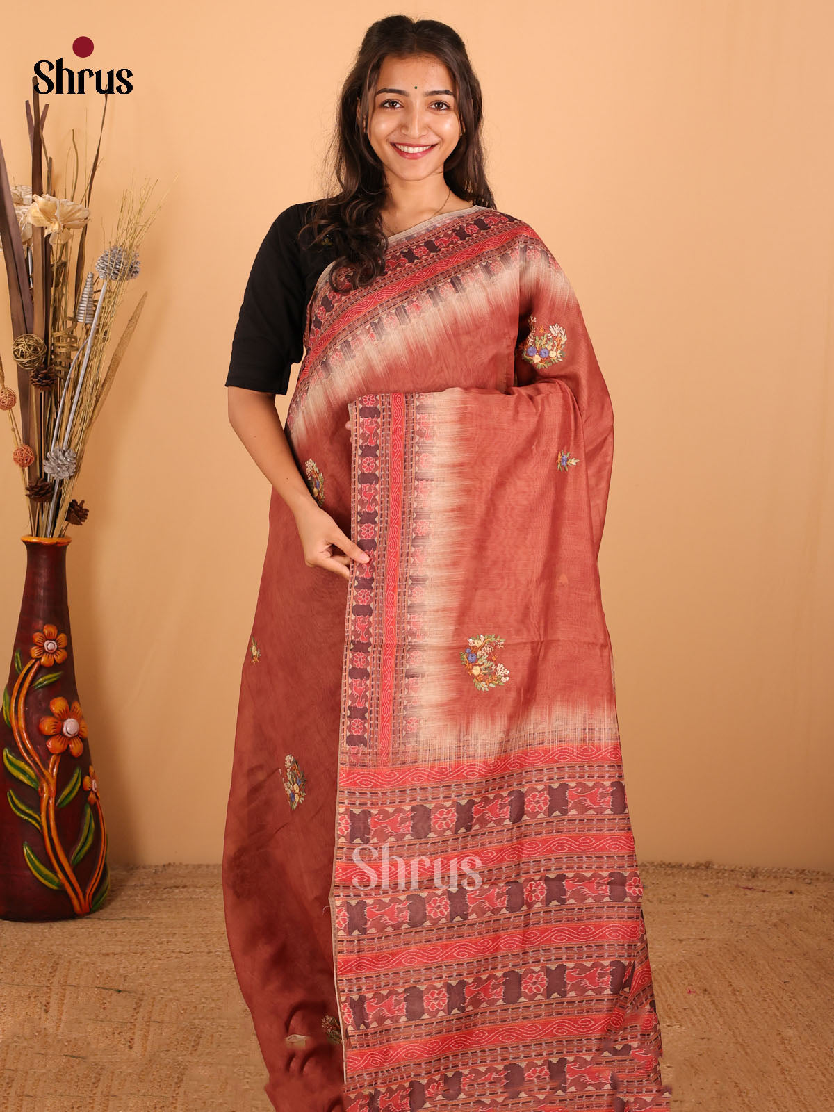 Coffee Brown - Semi kantha Saree - DCS25048 - Shop on Shrus.com