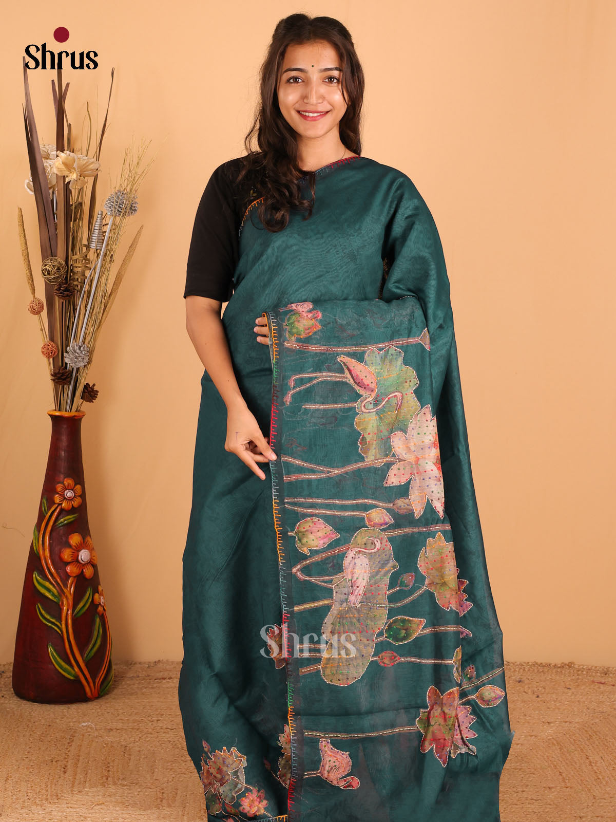 peacock blue - Semi kantha Saree - DCS25064 - Shop on Shrus.com