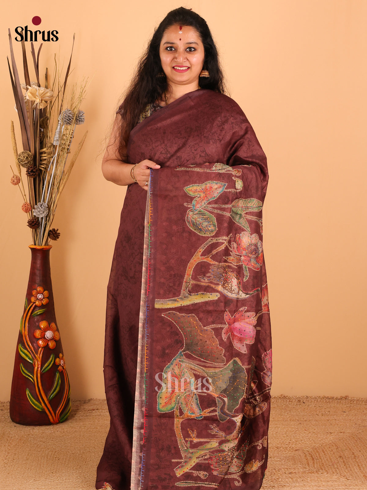 Dark Brown - Semi kantha Saree - DCS25066 - Shop on Shrus.com