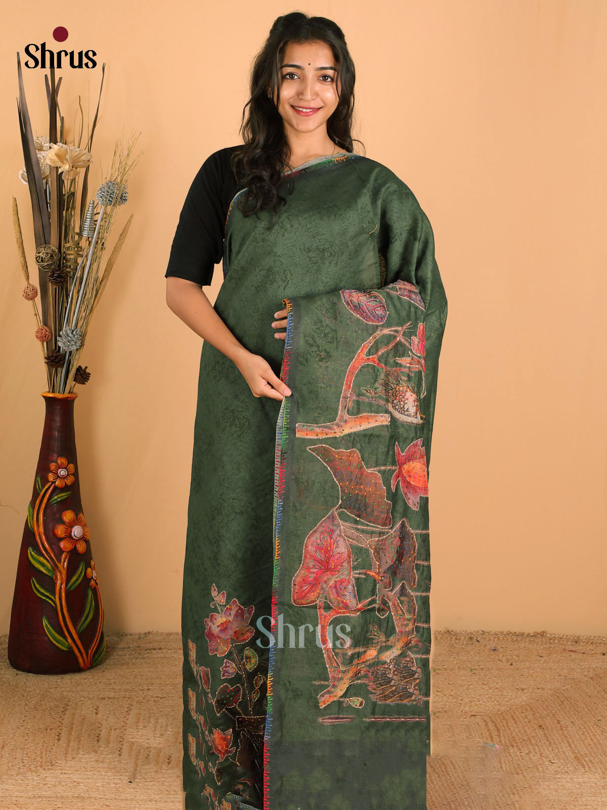 Green - Semi kantha Saree - DCS25067 - Shop on Shrus.com
