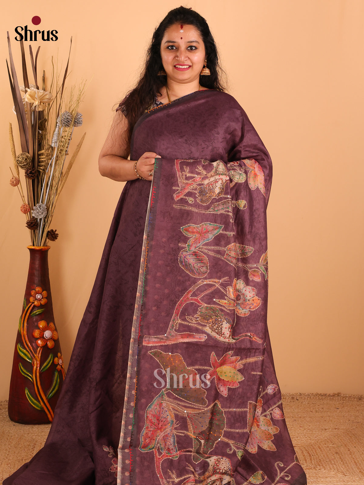 Dark Purple - Semi kantha Saree - DCS25068 - Shop on Shrus.com