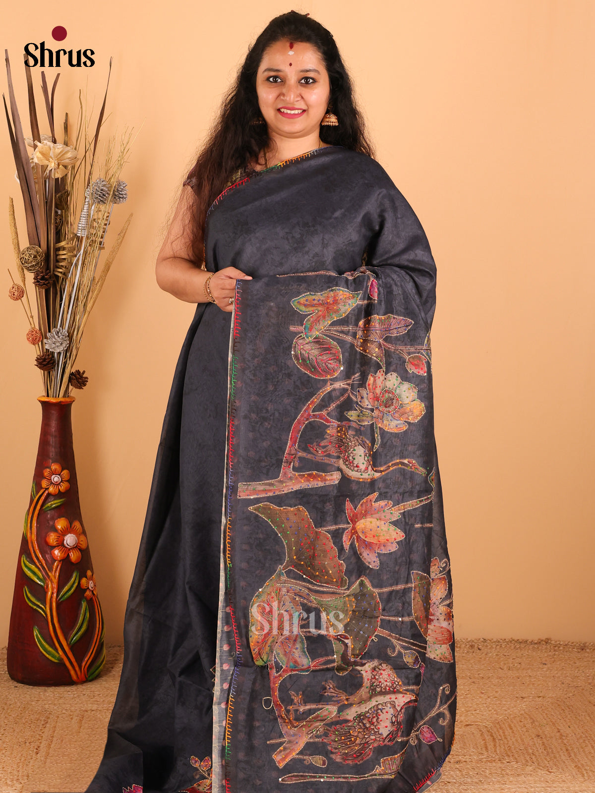 Elephant Grey - Semi kantha Saree - DCS25069 - Shop on Shrus.com