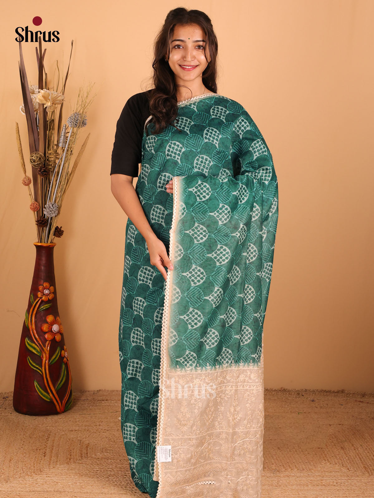peacock blue - Semi kantha Saree - DCS25072 - Shop on Shrus.com
