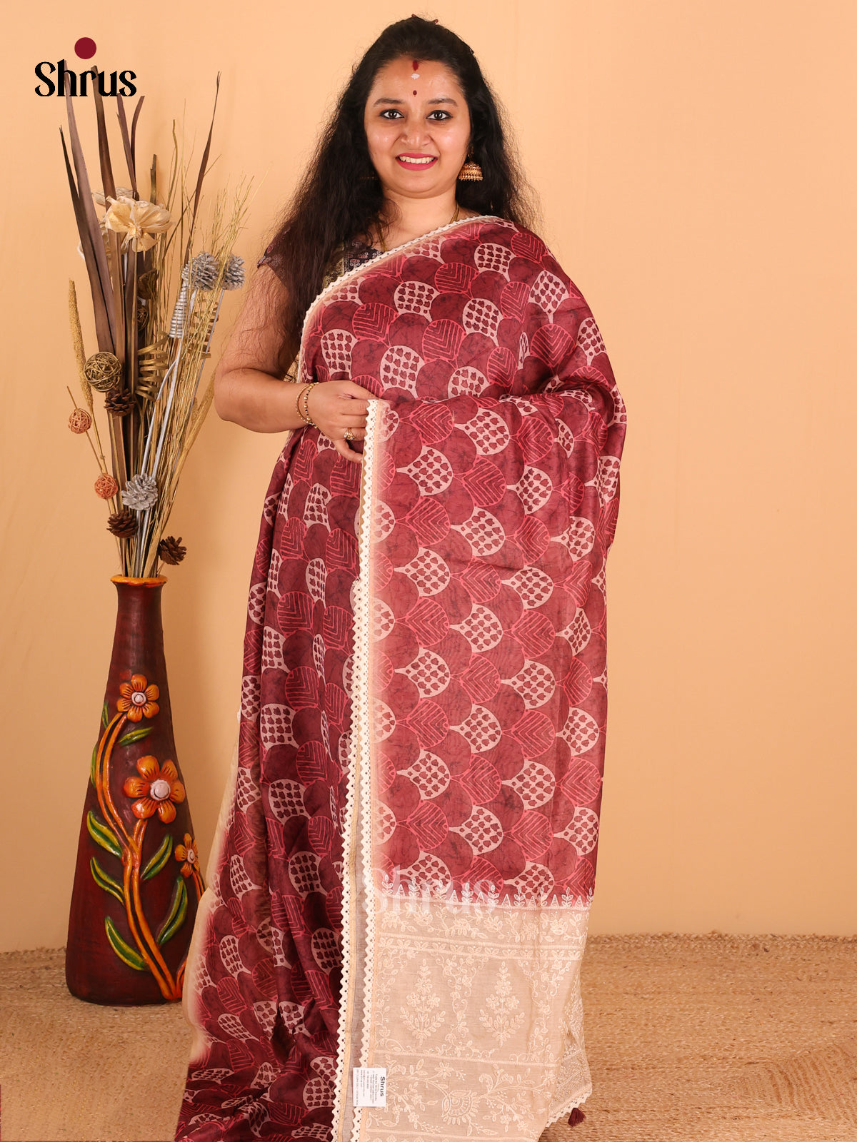 Maroon - Semi kantha Saree - DCS25073 - Shop on Shrus.com