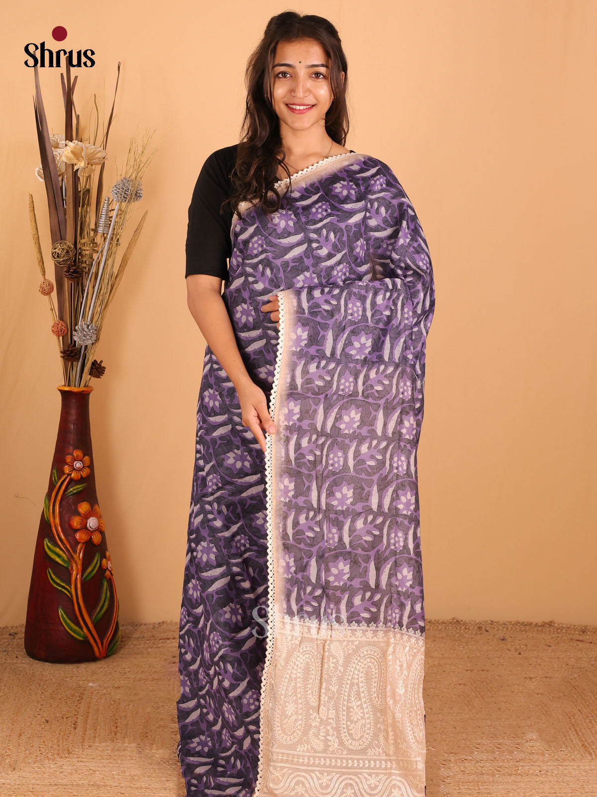 Lavender & Grey - Semi kantha Saree - DCS25074 - Shop on Shrus.com