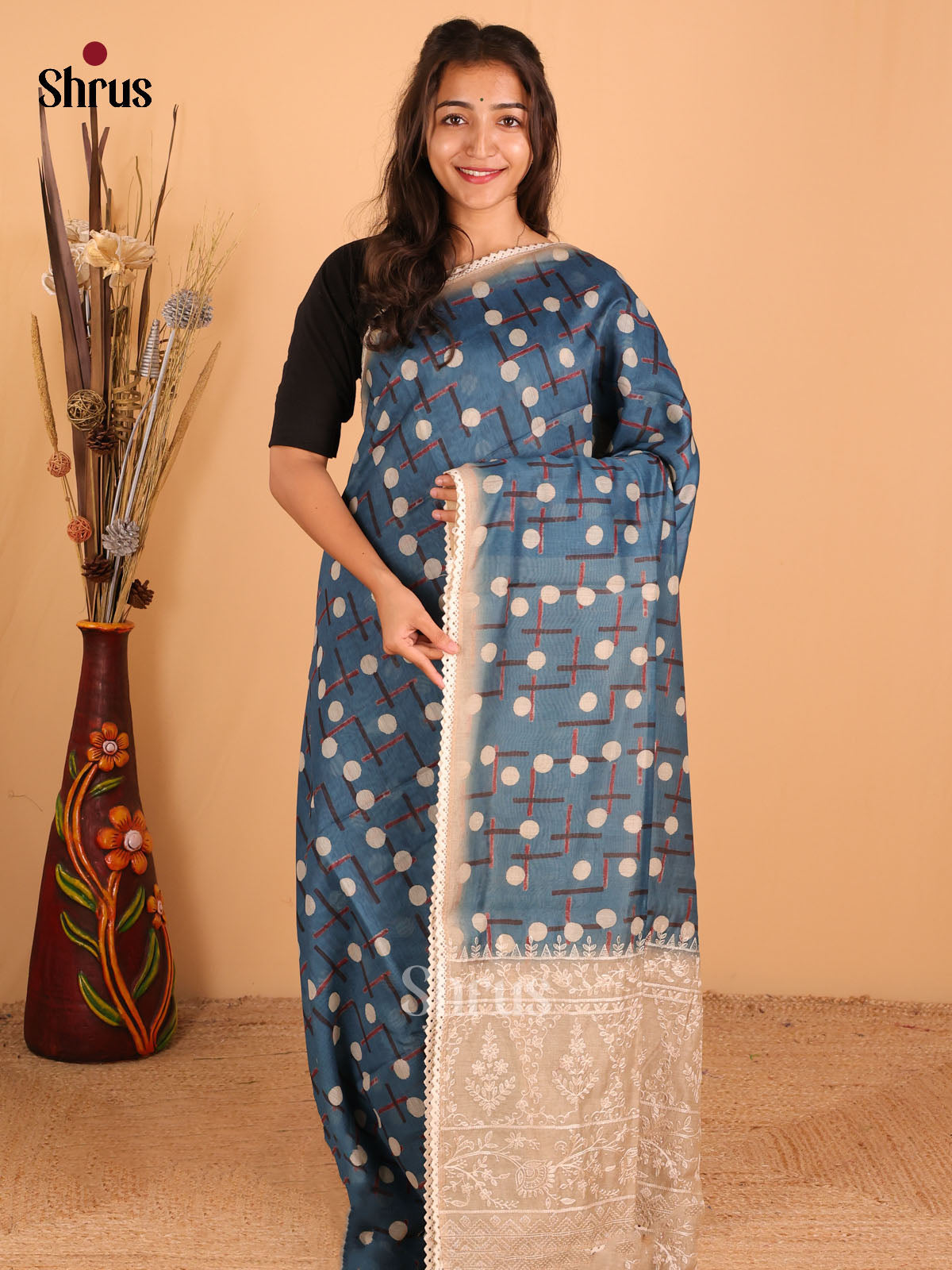 peacock blue - Semi kantha Saree - DCS25078 - Shop on Shrus.com