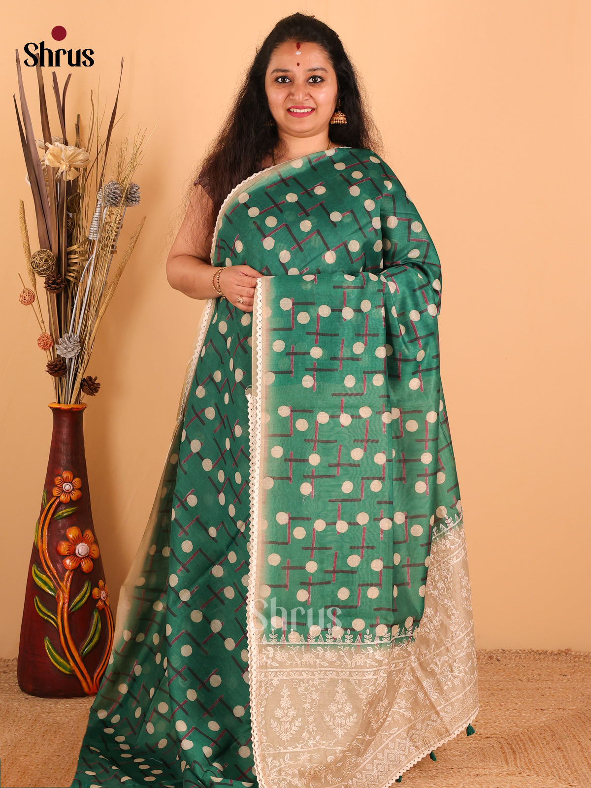 Forest Green - Semi kantha Saree - DCS25081 - Shop on Shrus.com