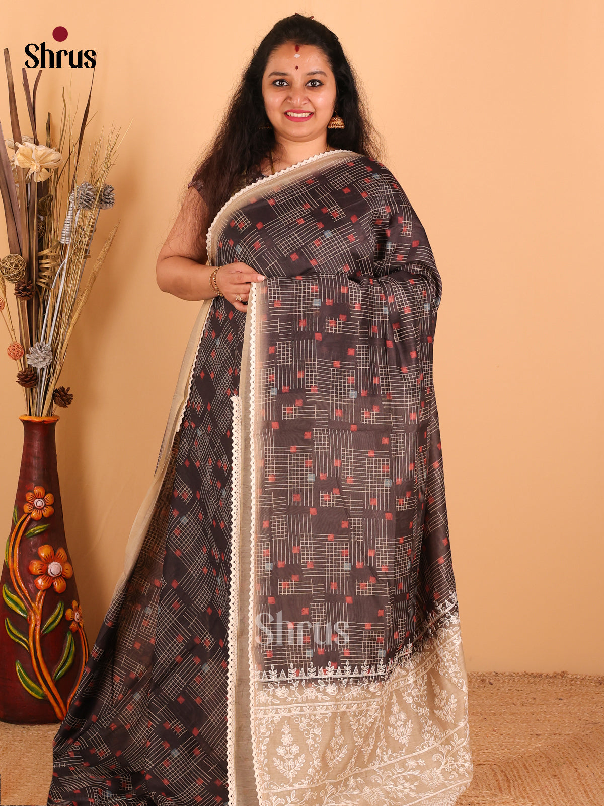 Black - Semi kantha Saree - DCS25082 - Shop on Shrus.com