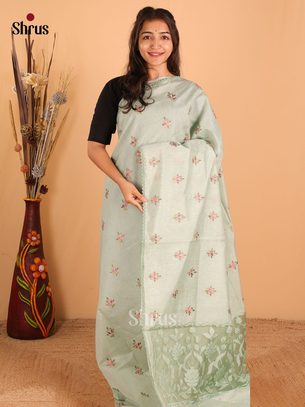 Pastel Green - Semi kantha Saree - DCS25088 - Shop on Shrus.com