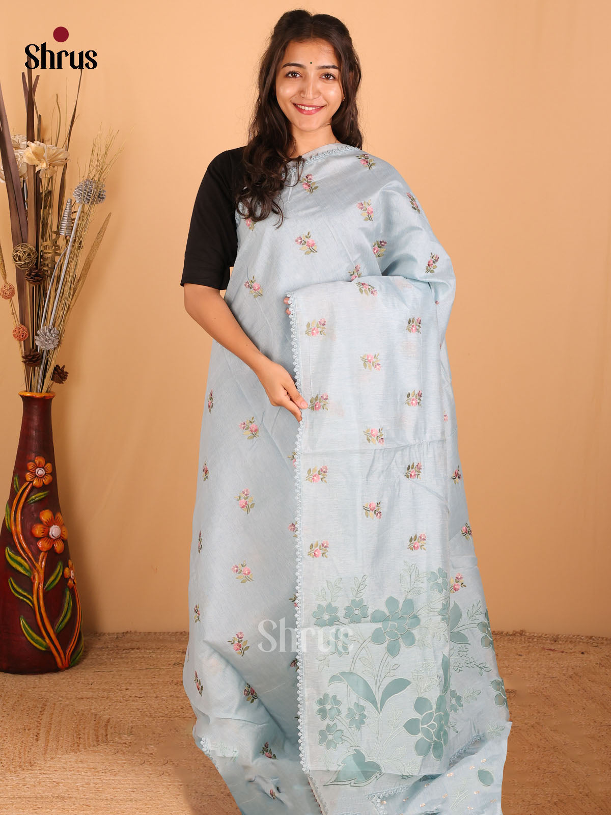 Ice Blue - Semi kantha Saree - DCS25095 - Shop on Shrus.com