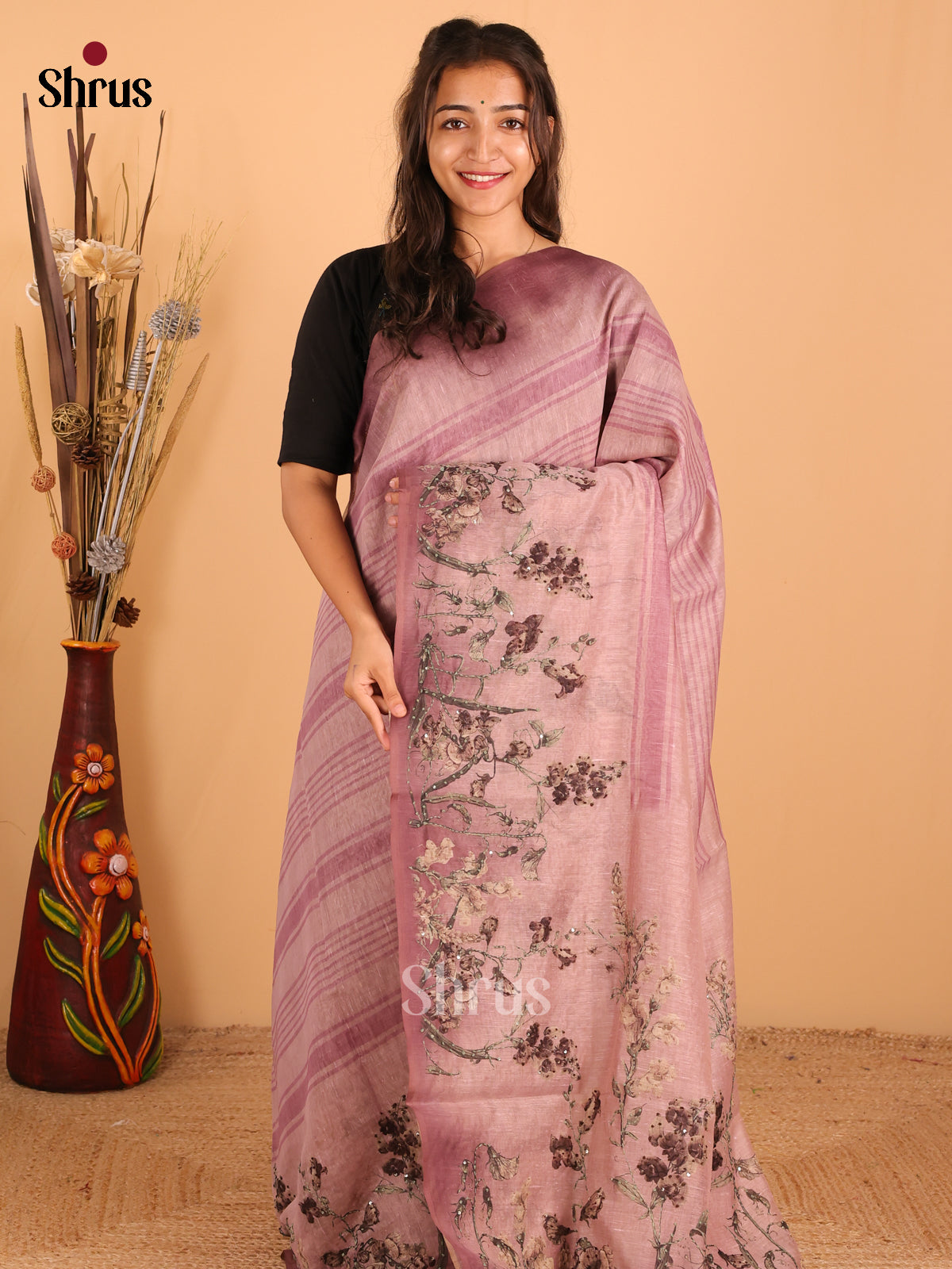 Dark onion Pink - Semi kantha Saree - DCS25099 - Shop on Shrus.com