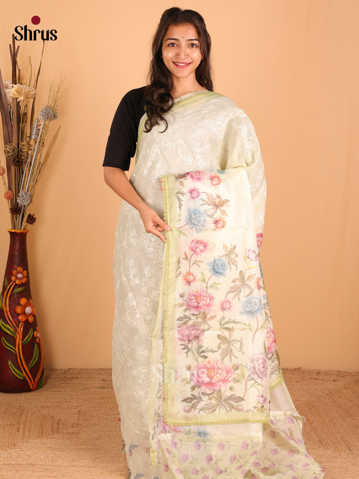 Pista green - Semi kantha Saree - DCS25106 - Shop on Shrus.com