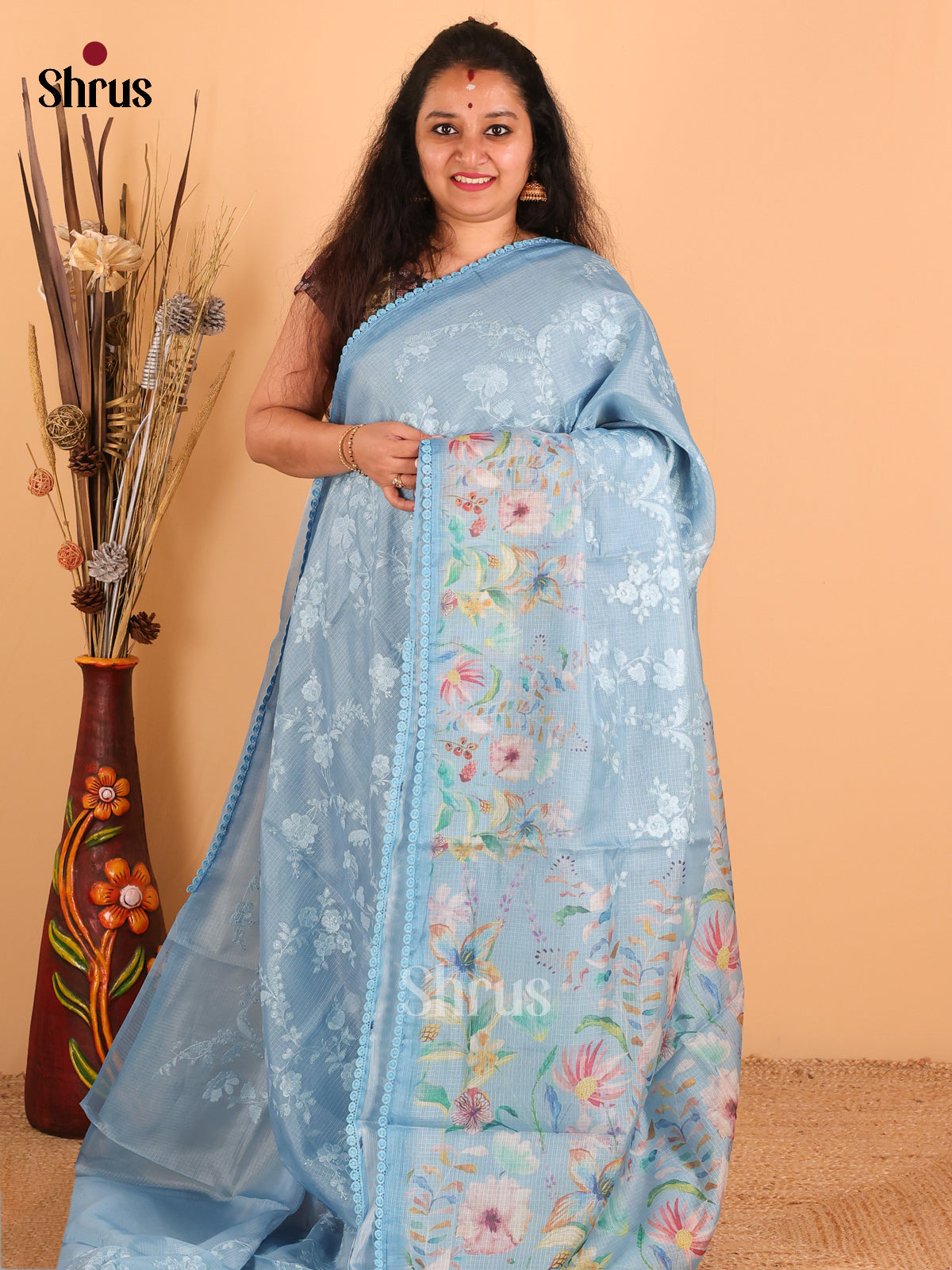 Sky Blue - Semi kantha Saree - DCS25113 - Shop on Shrus.com