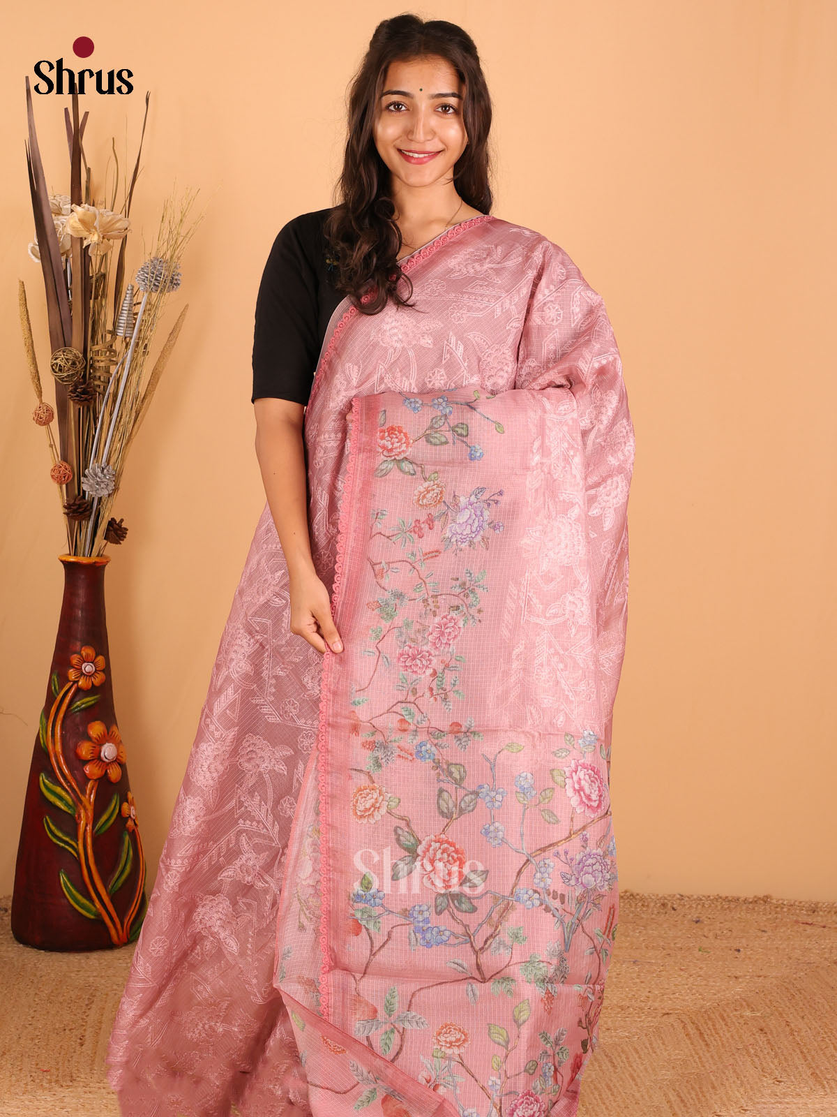 Onion Pink - Semi kantha Saree - DCS25121 - Shop on Shrus.com