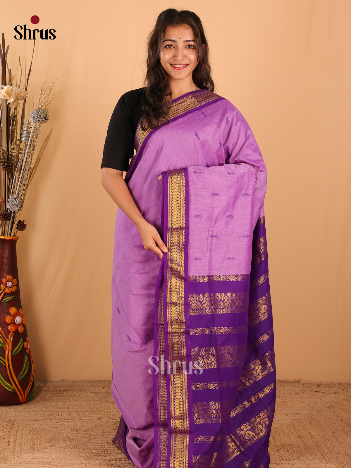 Lavender & Violet Kalyani Cotton Saree - DCS27003 - Shop on Shrus.com