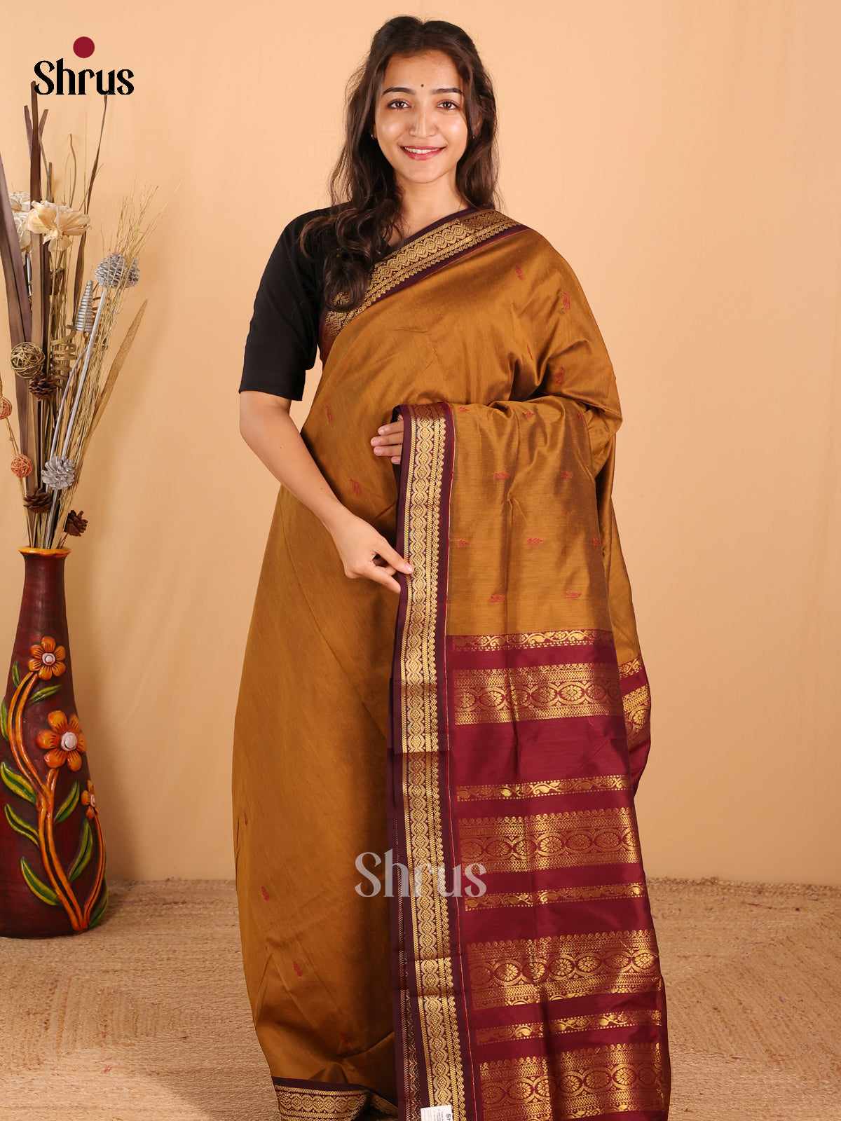 Brown & Maroon Kalyani Cotton Saree - DCS27009 - Shop on Shrus.com