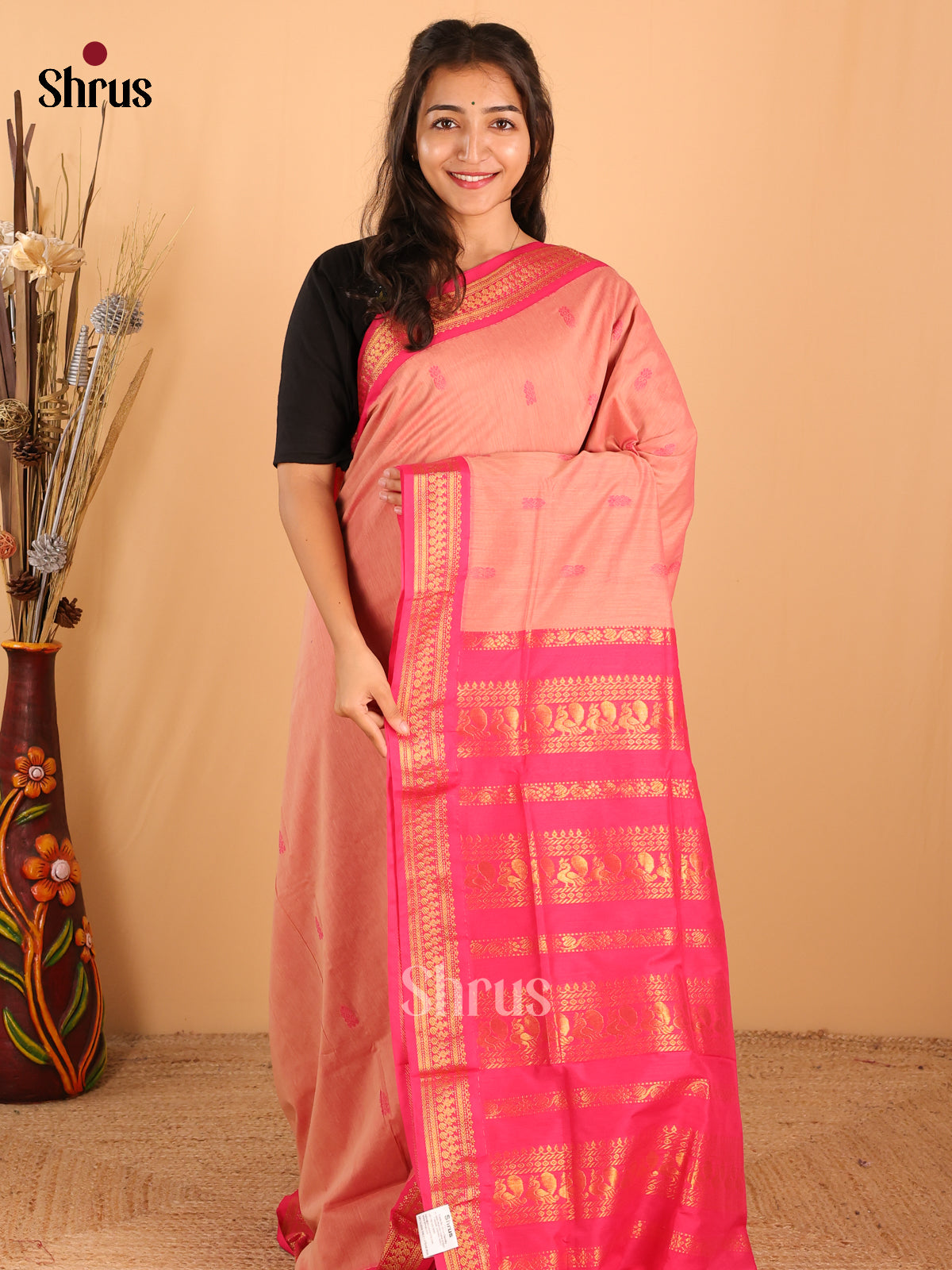Peach & Rain pink Kalyani Cotton Saree - DCS27025 - Shop on Shrus.com
