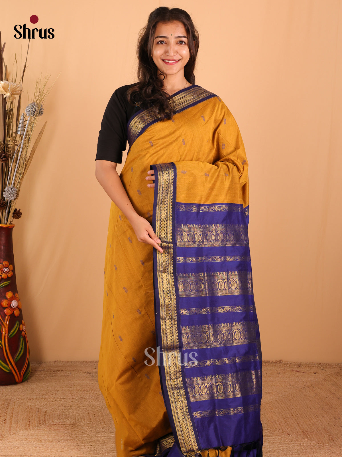 Maroon & Royal Blue Kalyani Cotton Saree - DCS27041 - Shop on Shrus.com