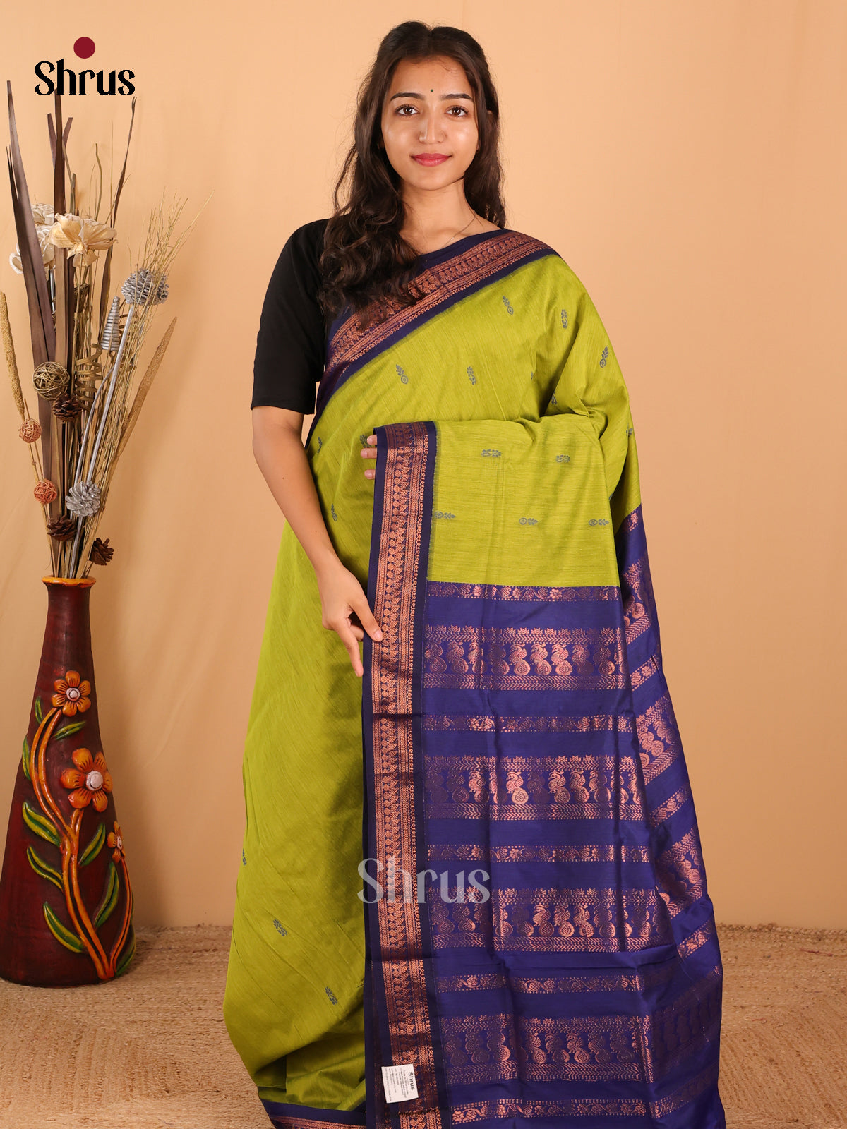 Parrot Green & Royal blue Kalyani Cotton Saree - DCS27077 - Shop on Shrus.com
