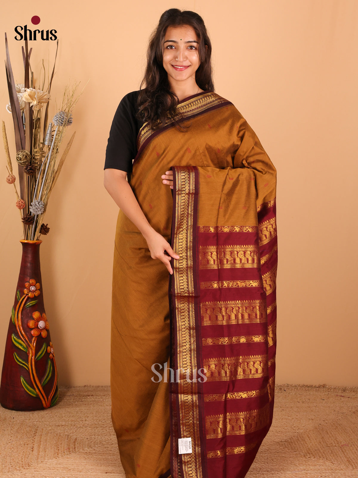 Brown & Maroon Kalyani Cotton Saree - DCS27079 - Shop on Shrus.com