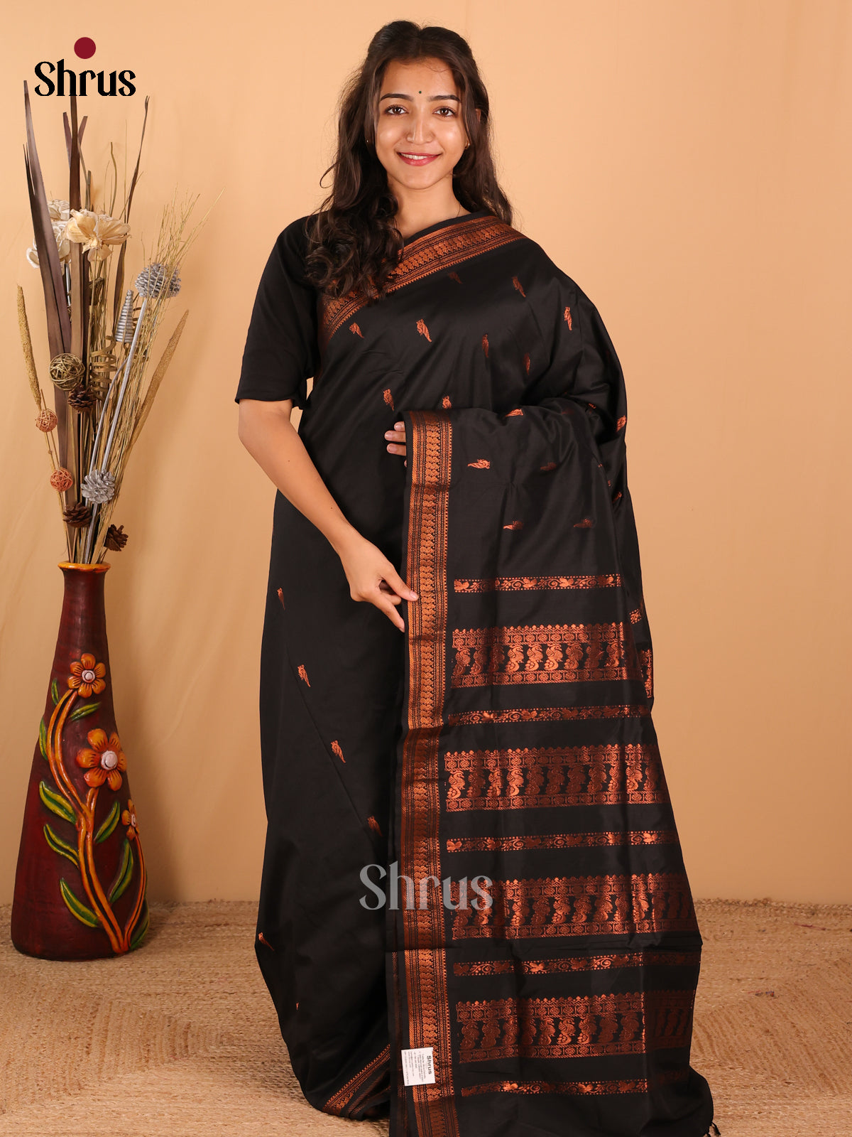 Black Kalyani Cotton Saree - DCS27081 - Shop on Shrus.com