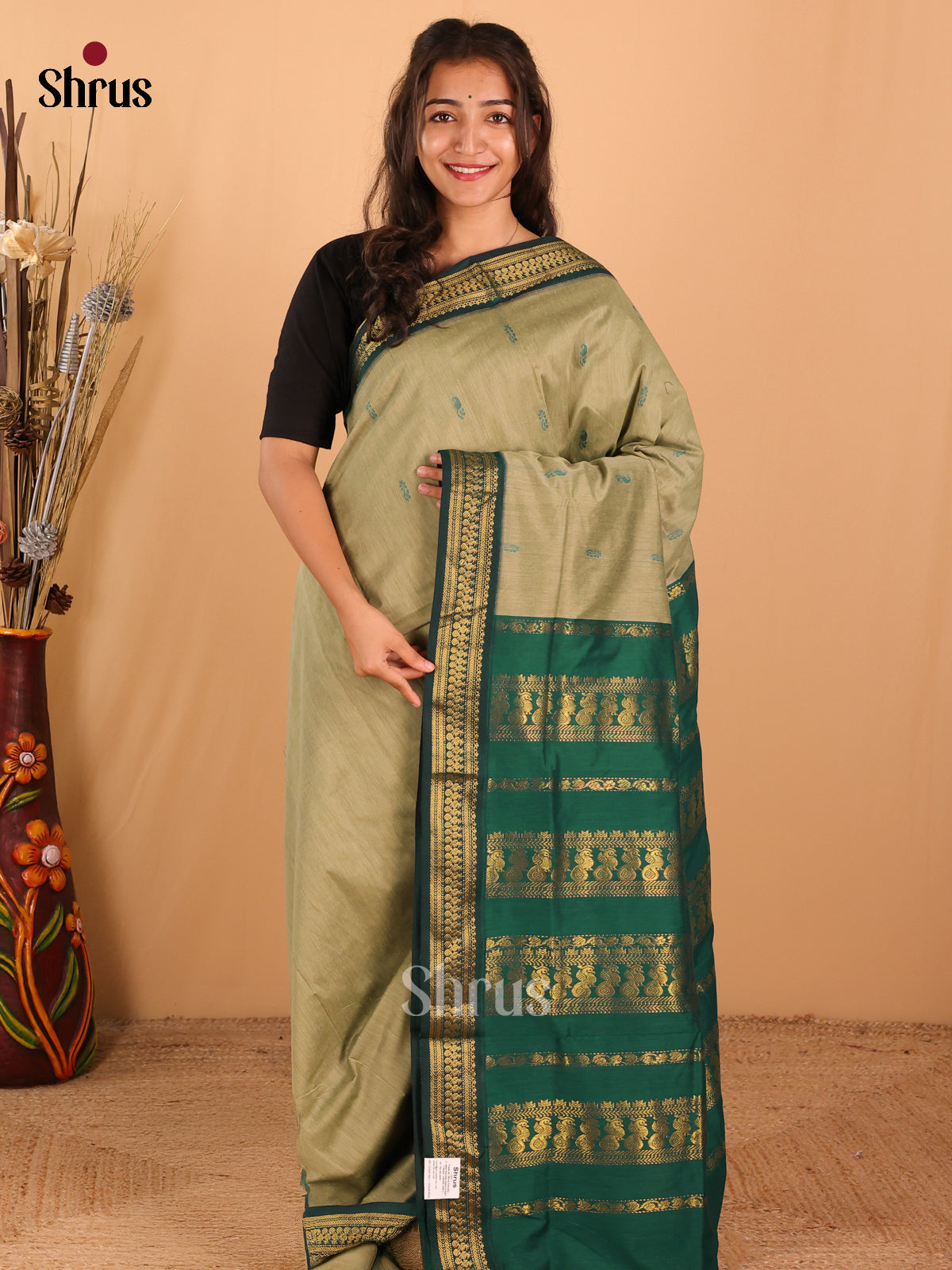 Pastel Green & Teal Green Kalyani Cotton Saree - DCS27083 - Shop on Shrus.com