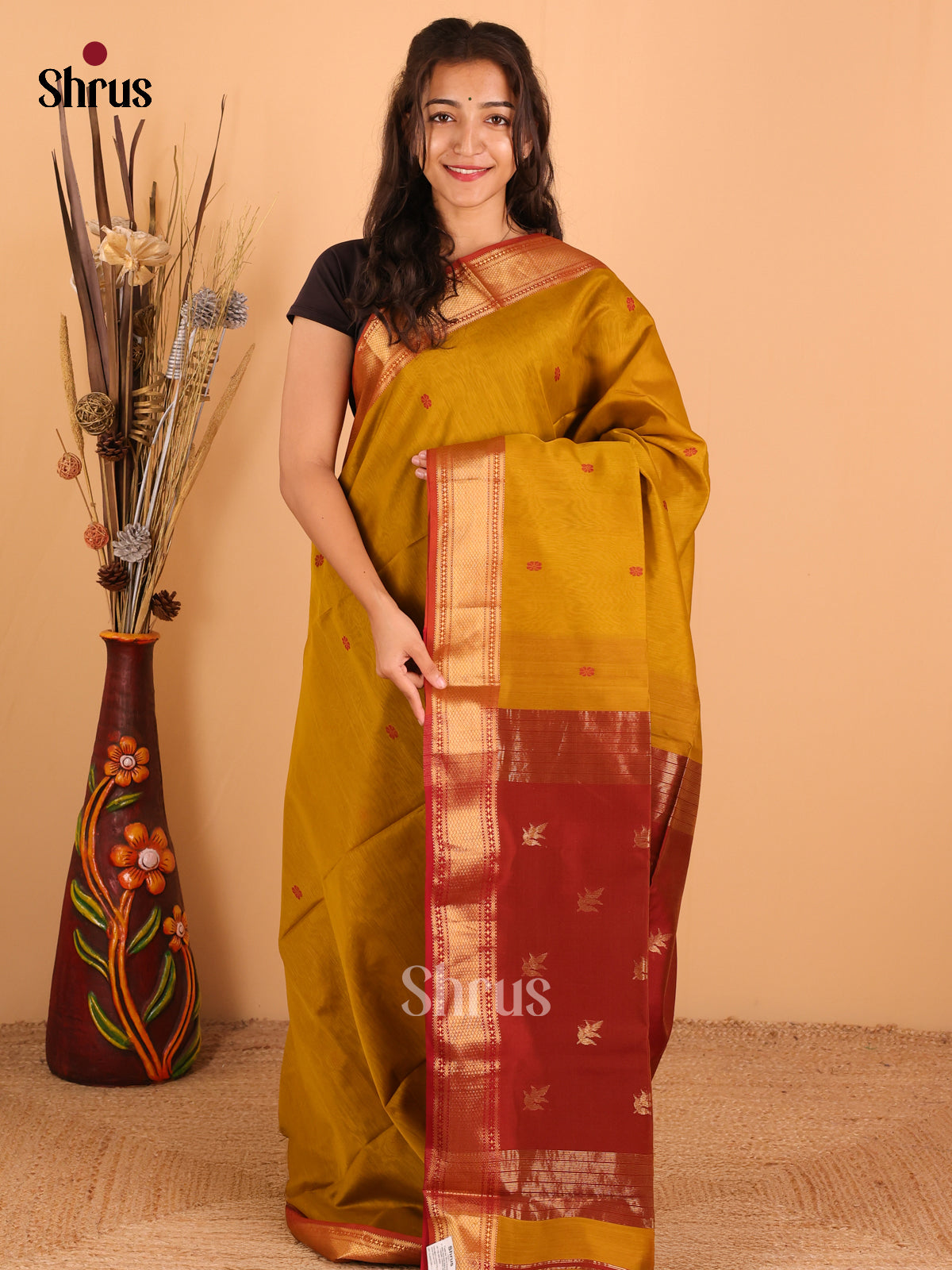 Marron & Mustrad - Maheswari silk cotton Saree - DCS27121 - Shop on Shrus.com