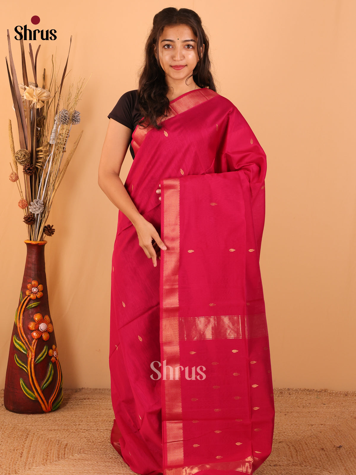 Rani Pink - Maheswari silk cotton Saree - DCS27164 - Shop on Shrus.com