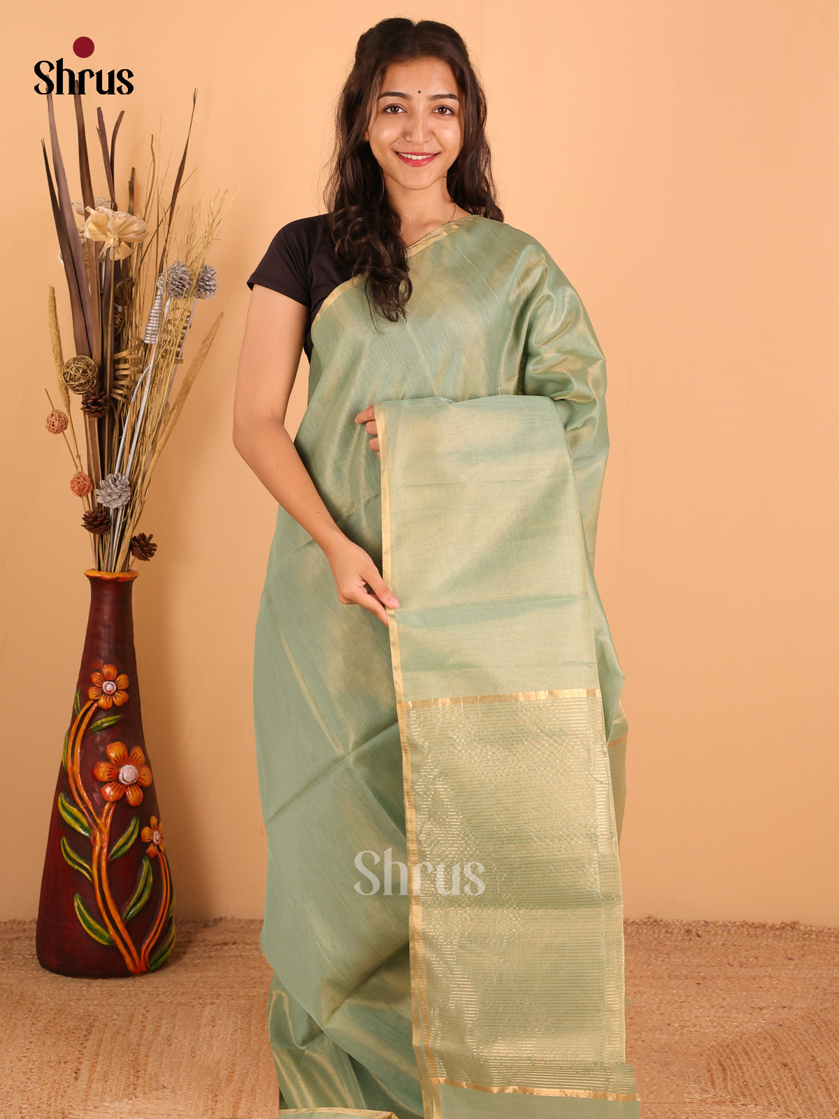 Pastel Green - Maheswari silk cotton Saree - DCS27169 - Shop on Shrus.com