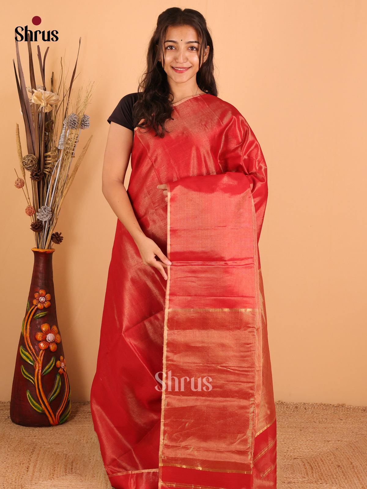 Red - Maheswari silk cotton Saree - DCS27177 - Shop on Shrus.com