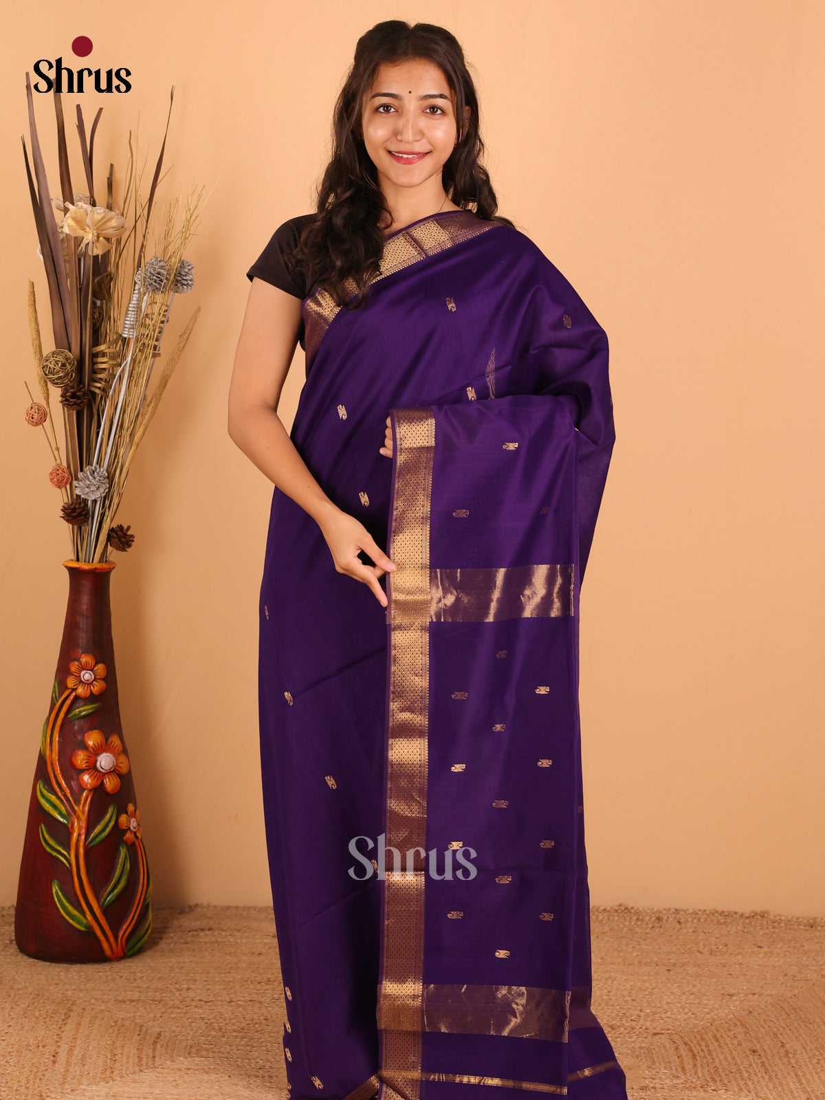 Violet - Maheswari silk cotton Saree - DCS27184 - Shop on Shrus.com