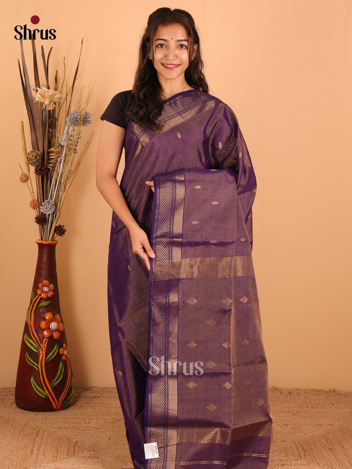 Violet - Maheswari silk cotton Saree - DCS27194 - Shop on Shrus.com
