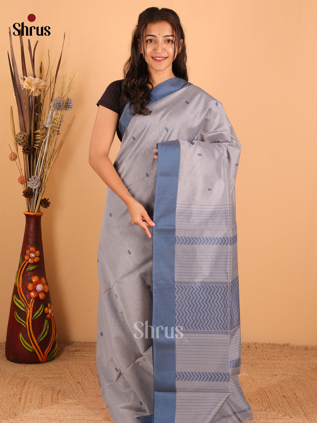 Light blue & Dark Blue - Maheswari silk cotton Saree - DCS27218 - Shop on Shrus.com