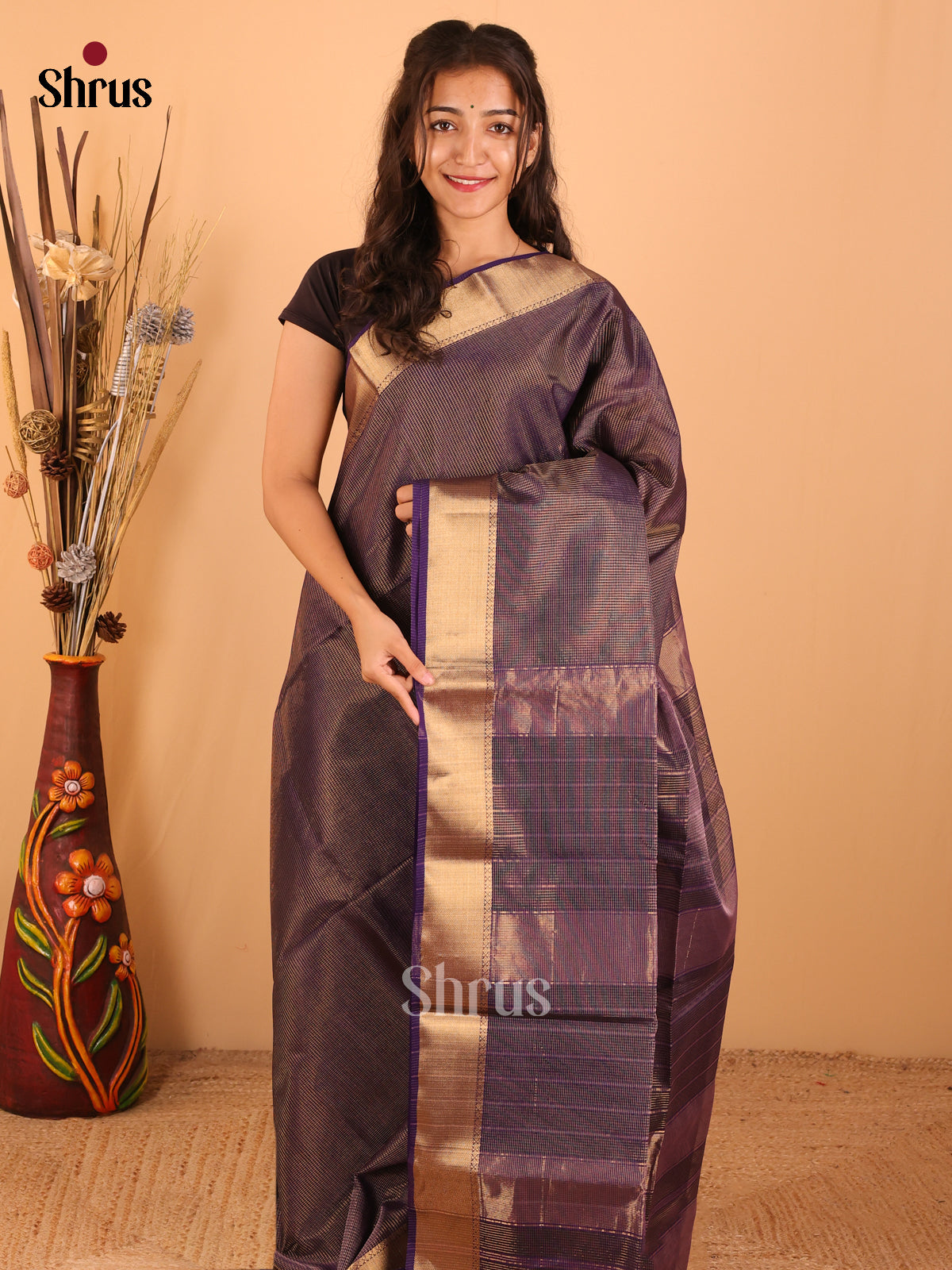 Violet - Maheswari silk cotton Saree - DCS27229 - Shop on Shrus.com