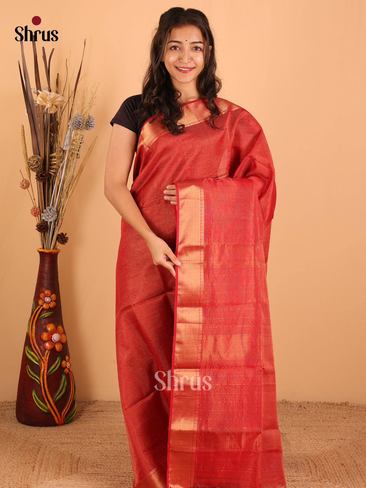 Red - Maheswari silk cotton Saree - DCS27235 - Shop on Shrus.com