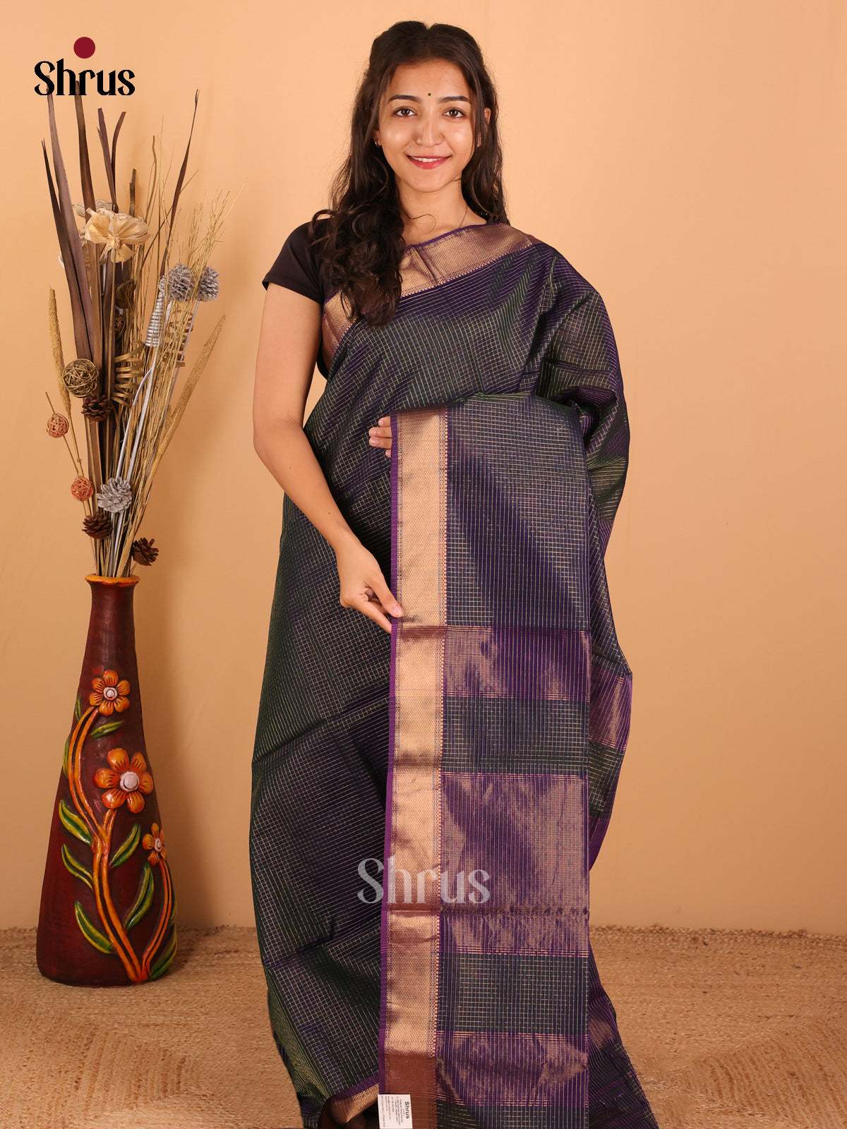 Peacock Blue - Maheswari silk cotton Saree - DCS27263 - Shop on Shrus.com