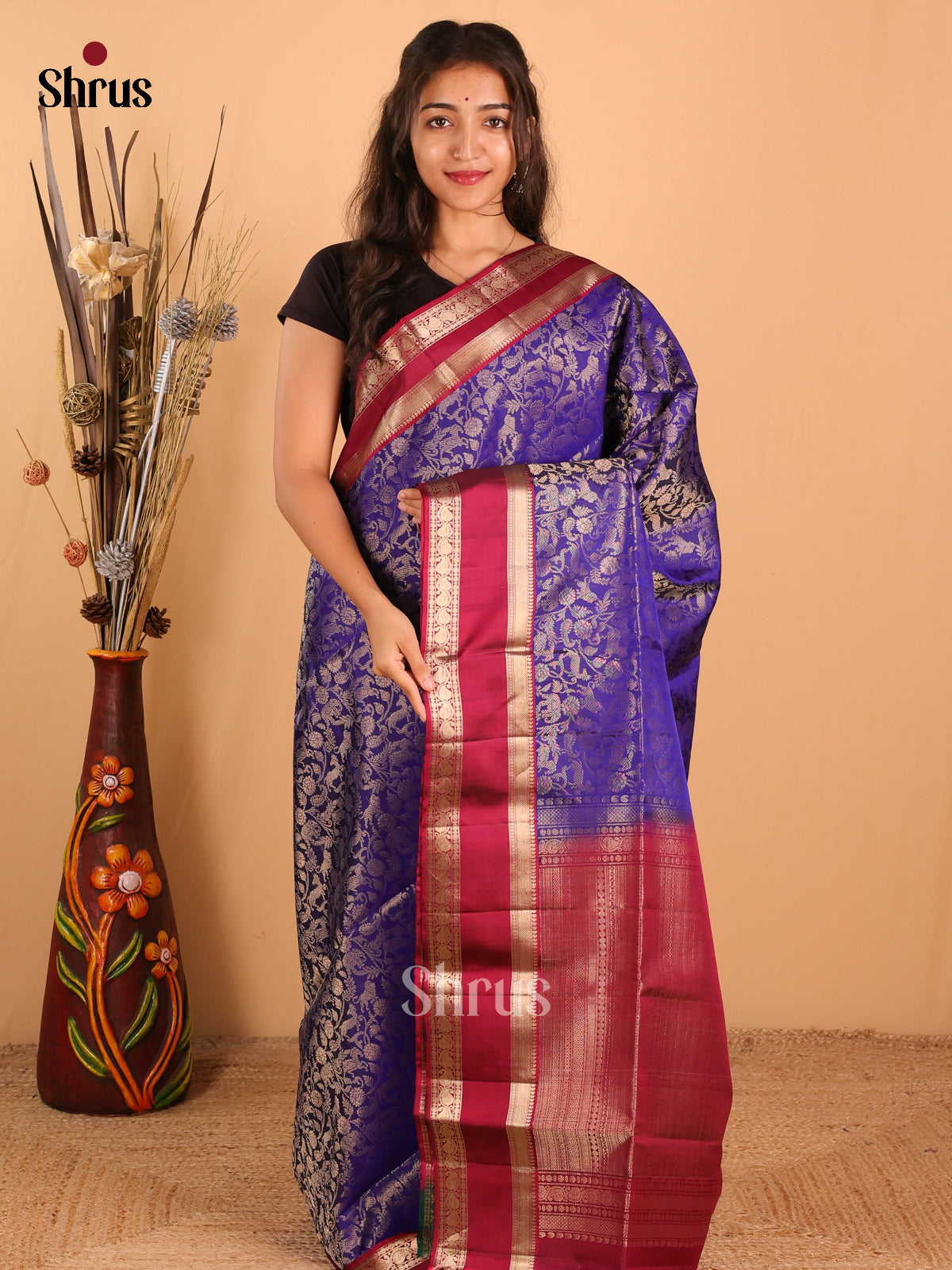 Roya Blue with Maroon-Soft Silk Saree - DCS28008 - Shop on Shrus.com