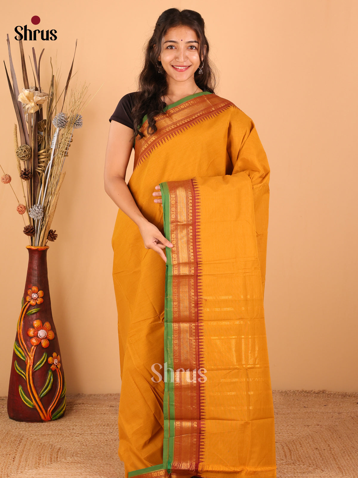 Mustrad with green - Chettinad saree -DDS02001 - Shop on Shrus.com