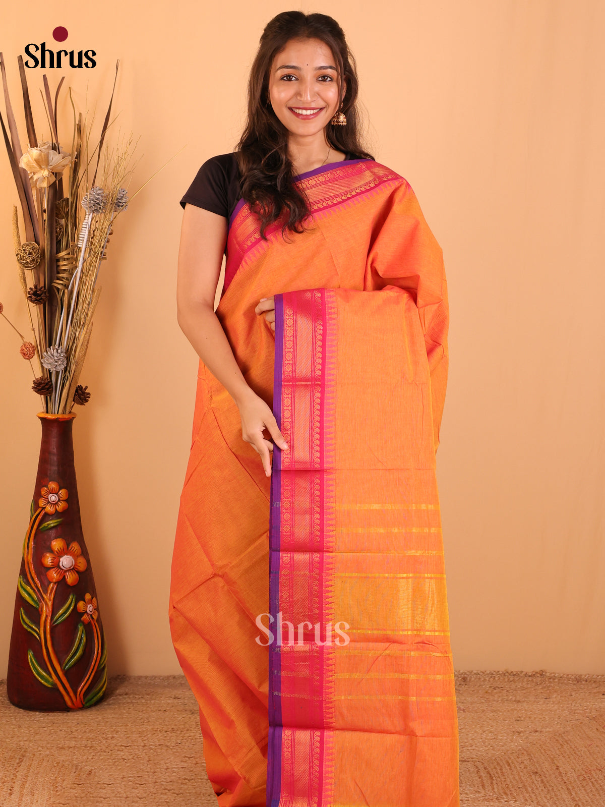 Dual Tone Mustard with pink-Chettinad saree -DDS02002 - Shop on Shrus.com