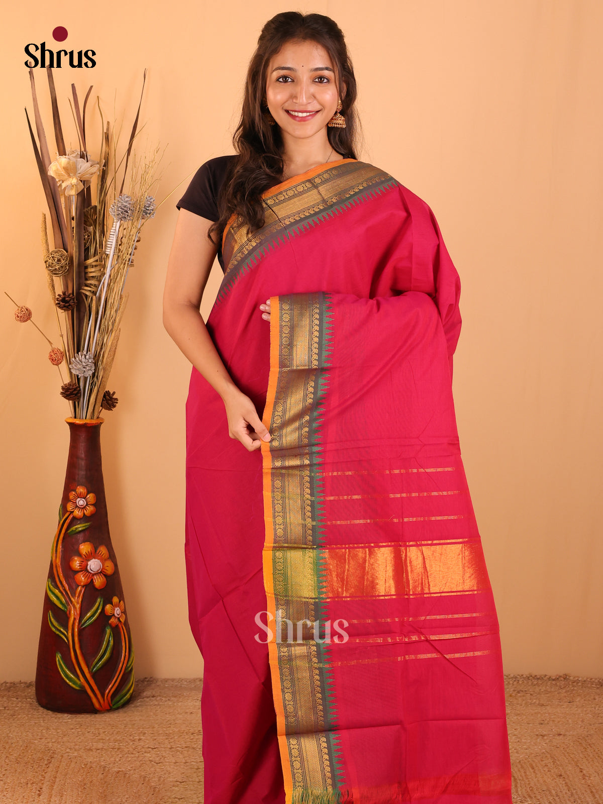 Pink with Green-Chettinad saree -DDS02003 - Shop on Shrus.com