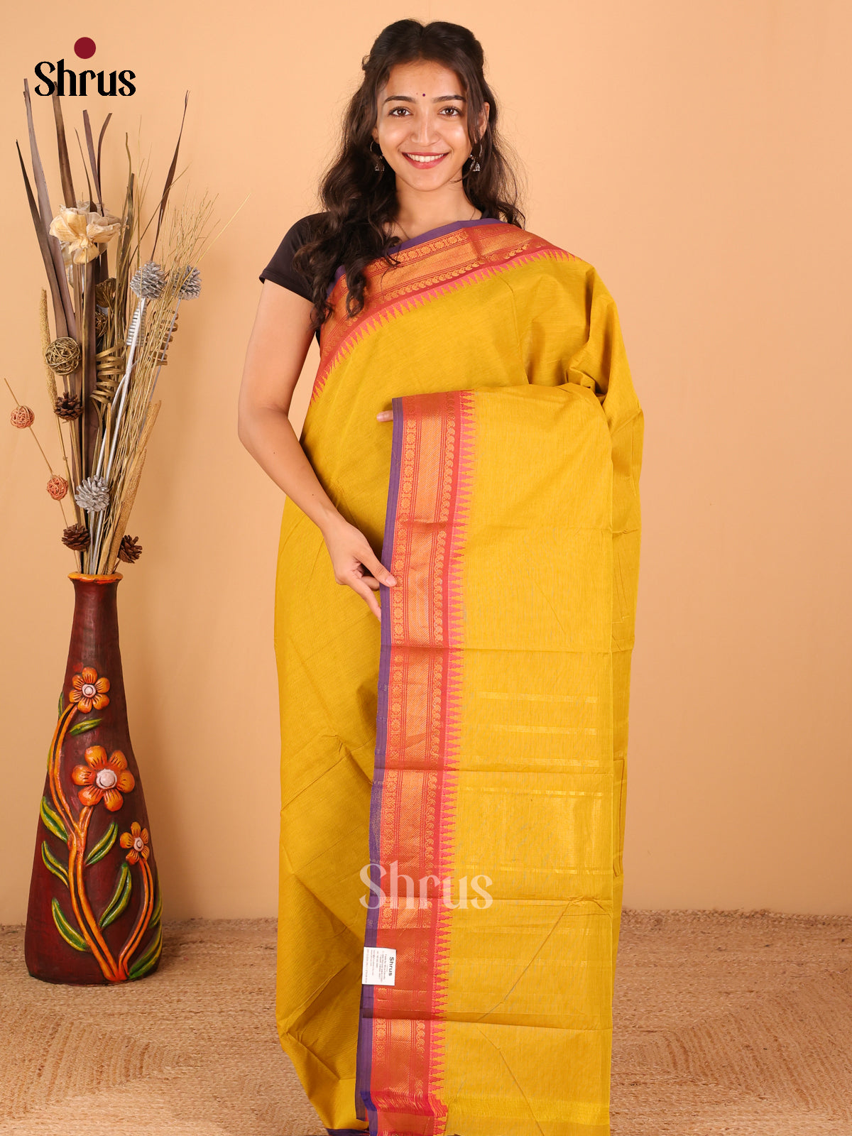 Mustard with Violet - Chettinad saree -DDS02005 - Shop on Shrus.com