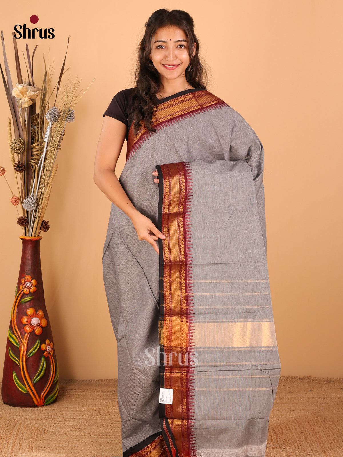 Grey with Black - Chettinad saree -DDS02006 - Shop on Shrus.com