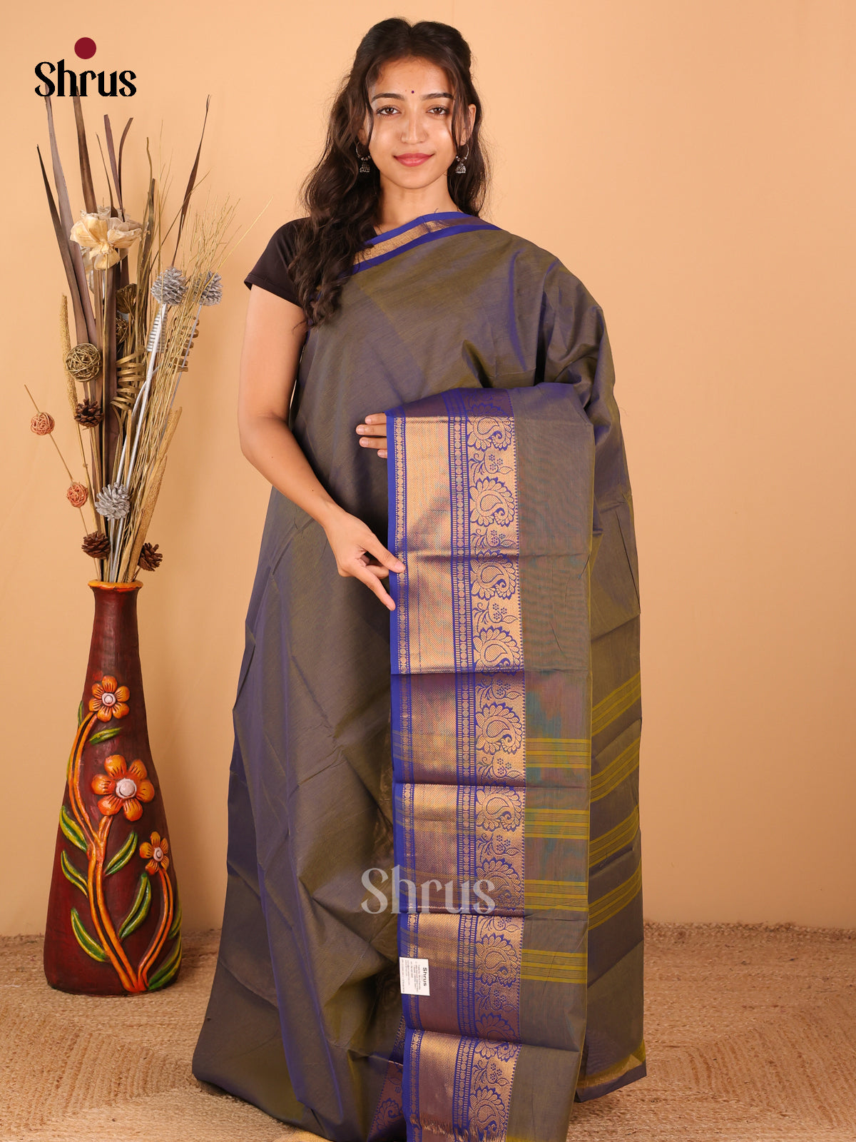 Dual Tone Royal blue with Green - Chettinad saree -DDS02009 - Shop on Shrus.com