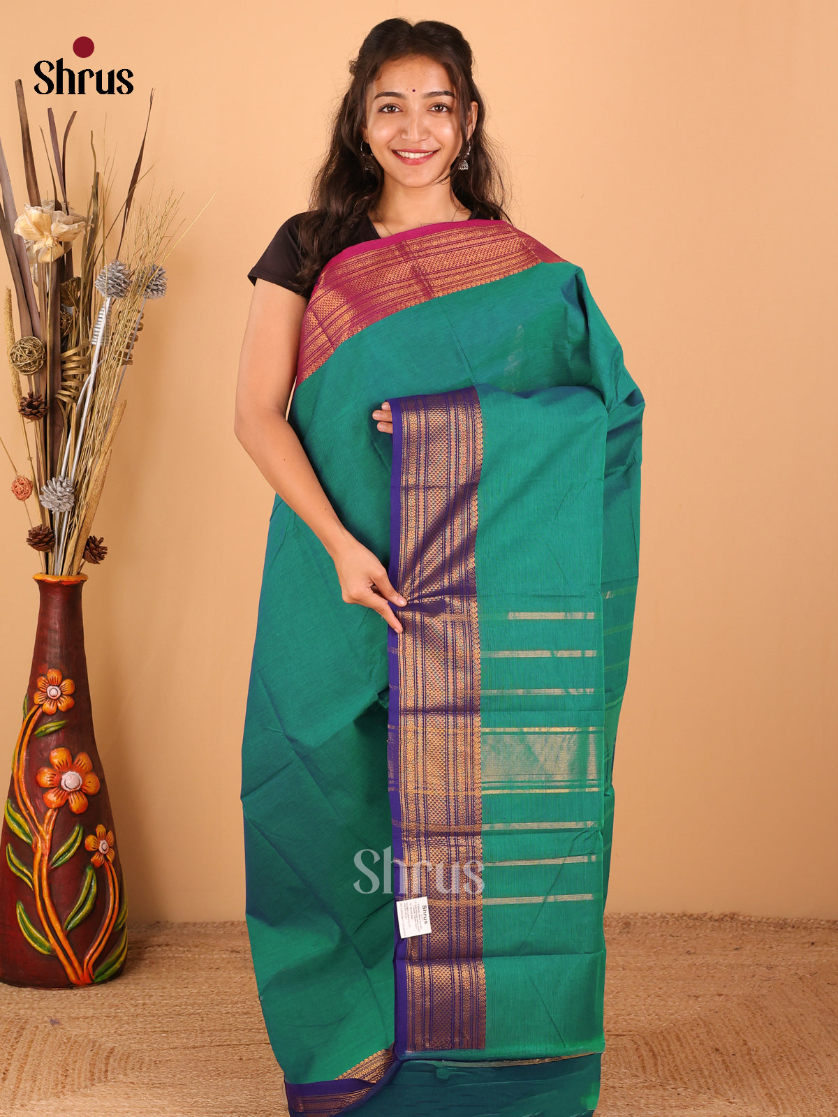 Peacock Blue with Royal blue / Magenta - Chettinad saree -DDS02012 - Shop on Shrus.com