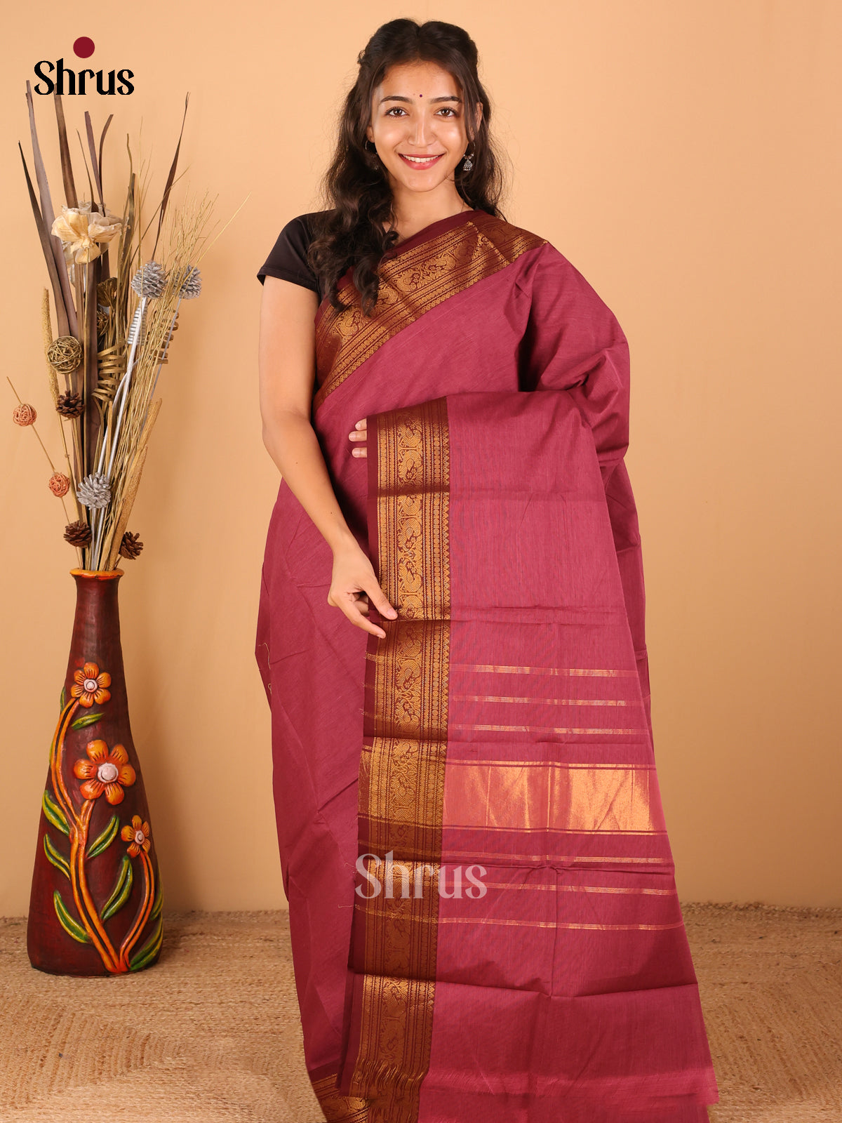 Burgundy with Maroon - Chettinad saree -DDS02017 - Shop on Shrus.com