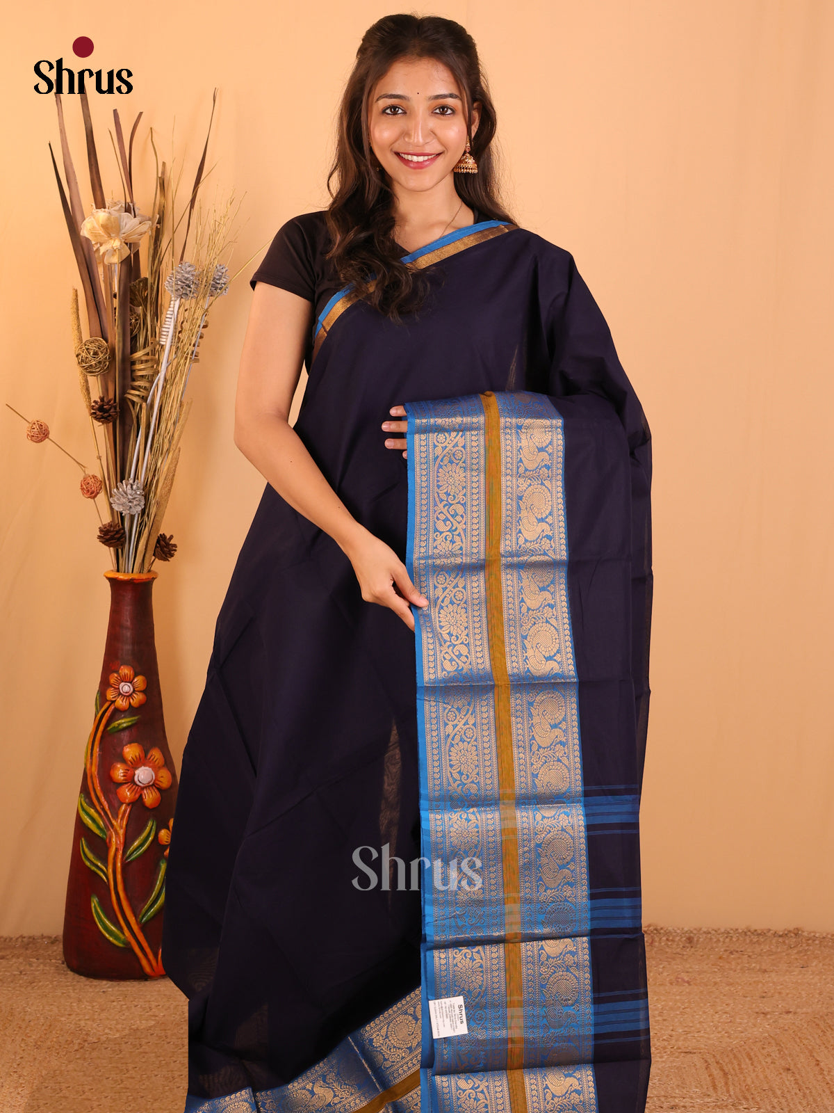 Navy Blue with Royal blue-Chettinad saree -DDS02023 - Shop on Shrus.com