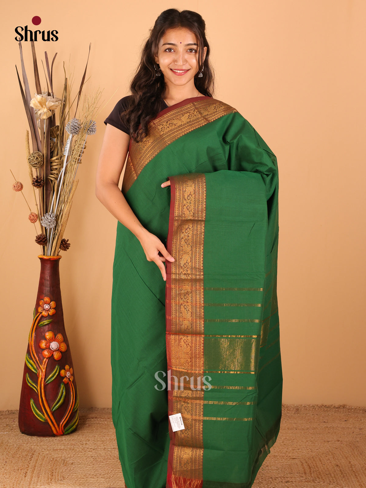 Dark green with Brown - Chettinad saree -DDS02024 - Shop on Shrus.com